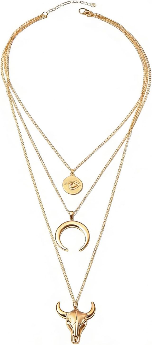 Women's Vintage Western Layered Necklaces Evil Eye Bull Head...