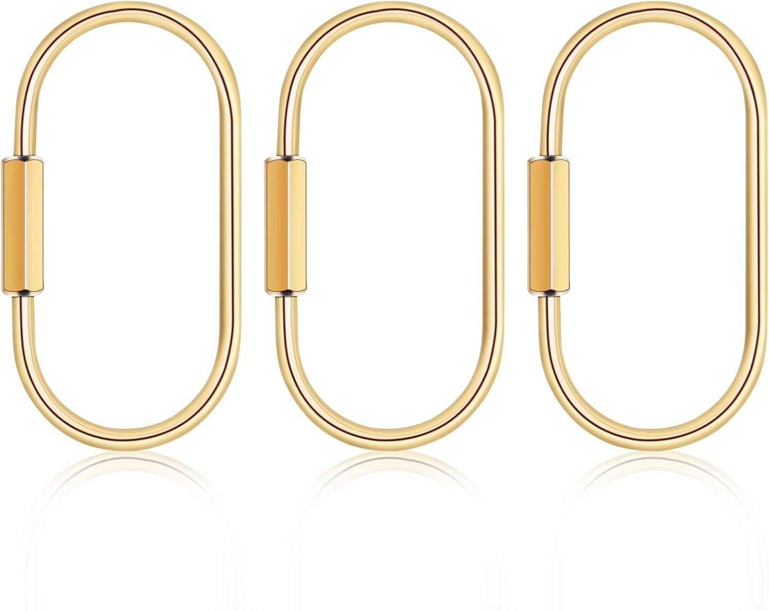 3 Pcs Brass Key Ring with Screw Lock - Durable Gold Carabine...