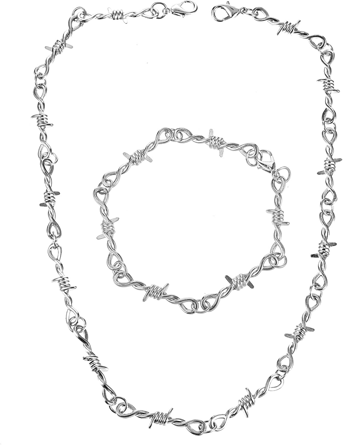 Yolev Barbed Wire Necklace and Bracelet Set Punk Thorns Barb...