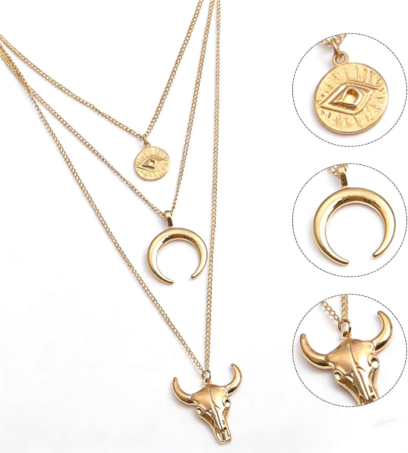 Women's Vintage Western Layered Necklaces Evil Eye Bull Head... - Image 3