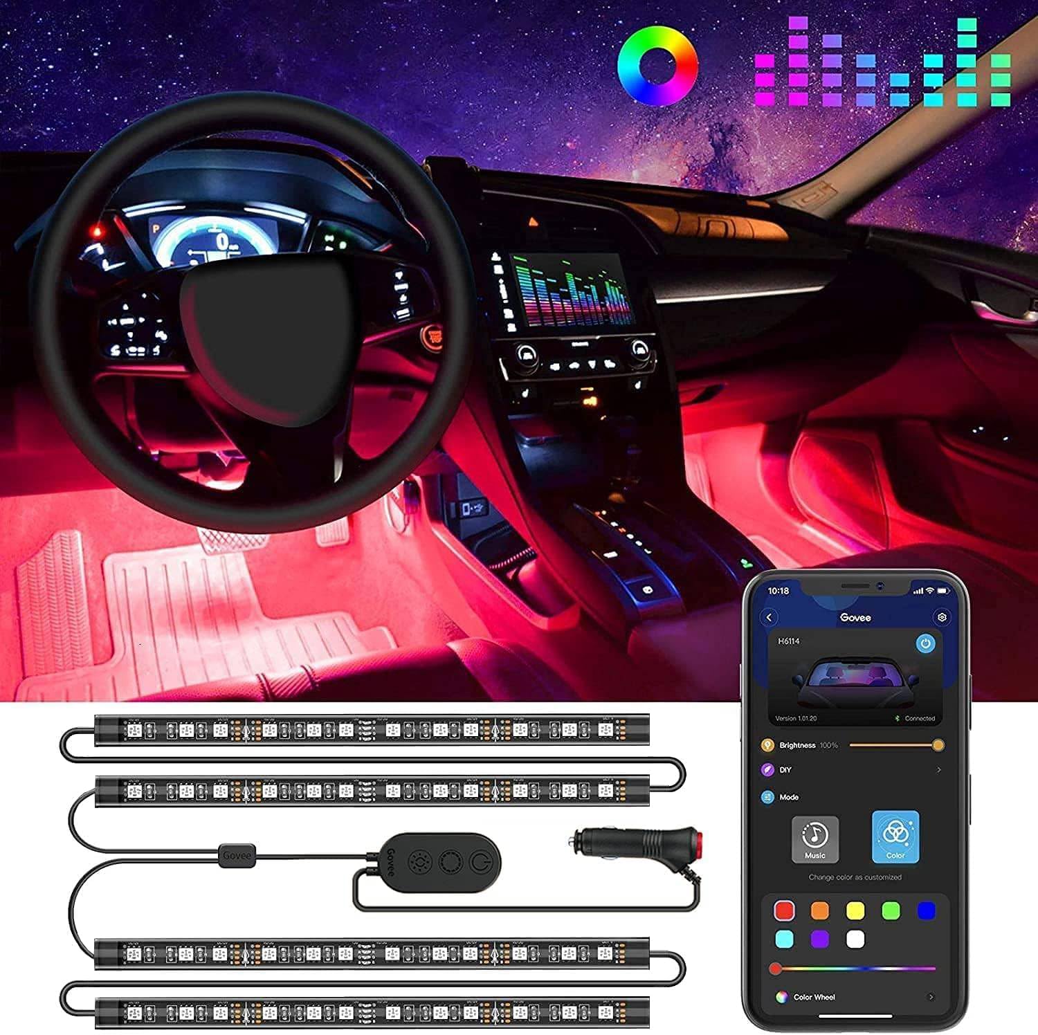 Govee Car LED Lights, RGB Smart Car Interior Lights, App Con...