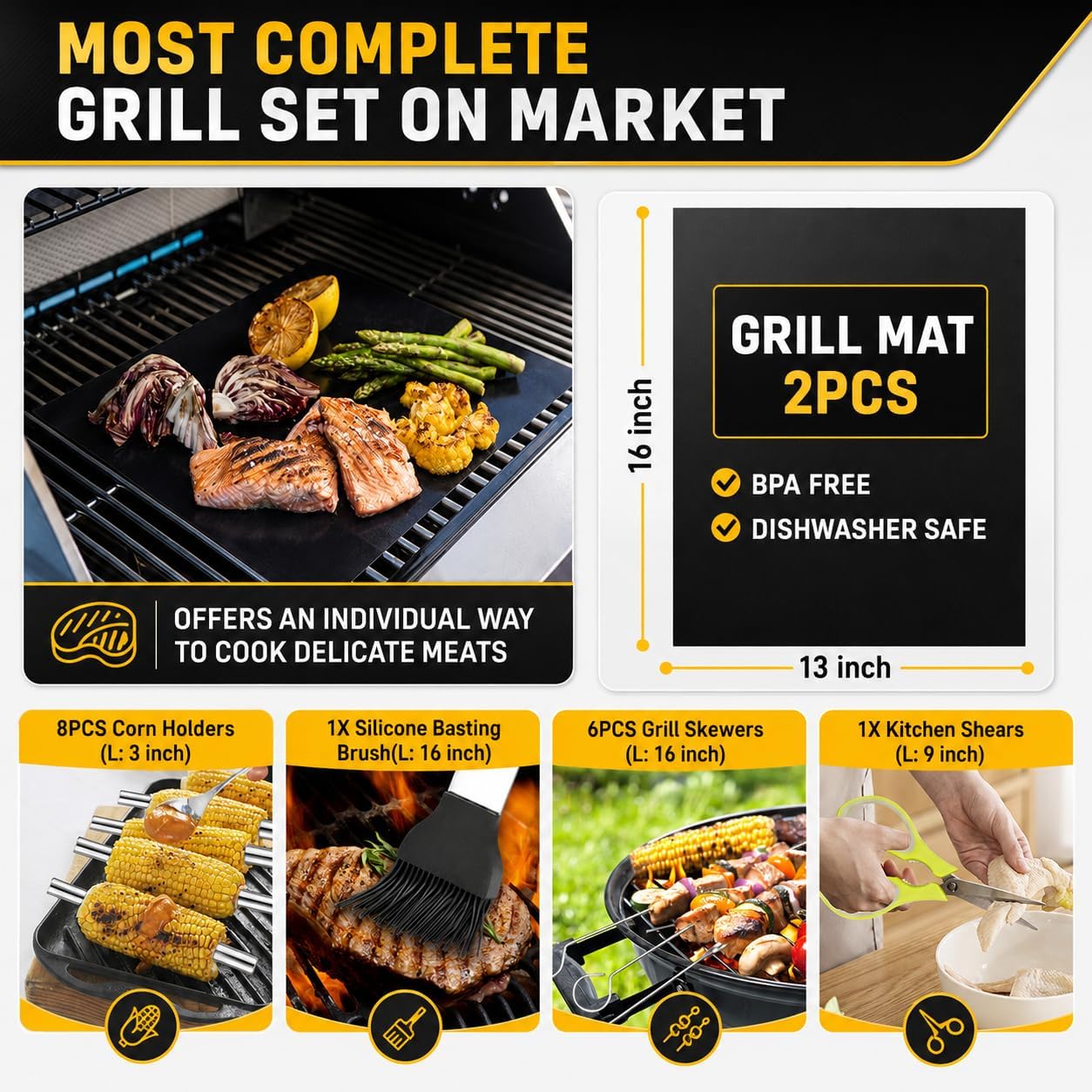 34Pcs Grill Accessories Grilling Gifts for Men, 16 Inches He... - Image 4