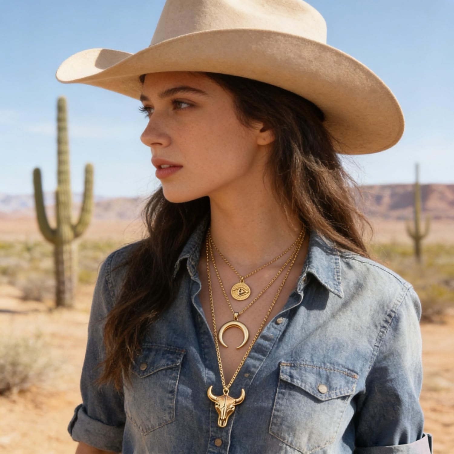 Women's Vintage Western Layered Necklaces Evil Eye Bull Head... - Image 4