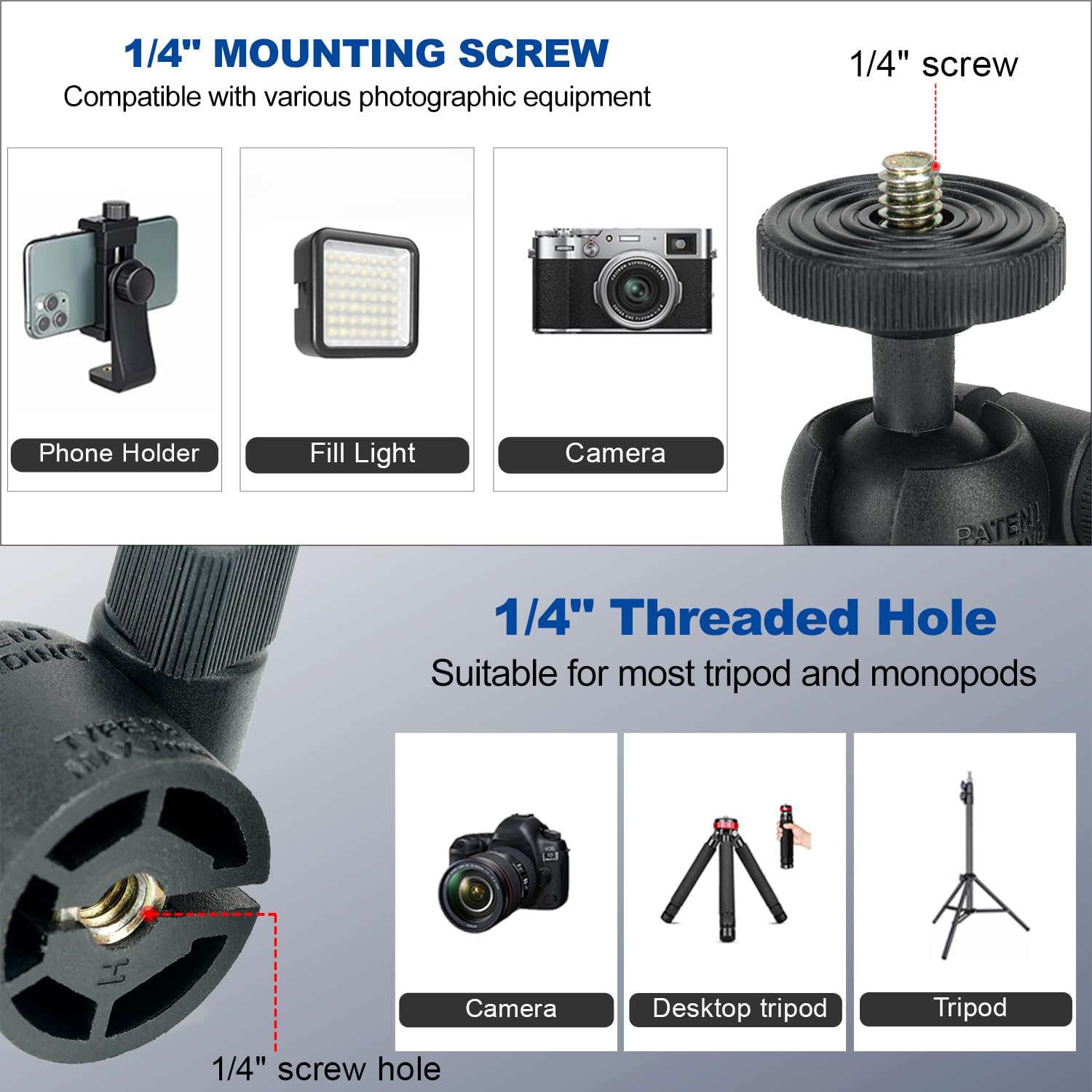 Koolehaoda Phone Mount Adapter with Ball Head, 1/4" Hot Shoe... - Image 5