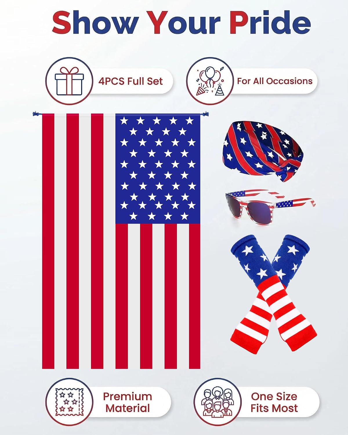 4Pcs American Flag Cape Costume, USA Patriotic Accessories U... - Image 3