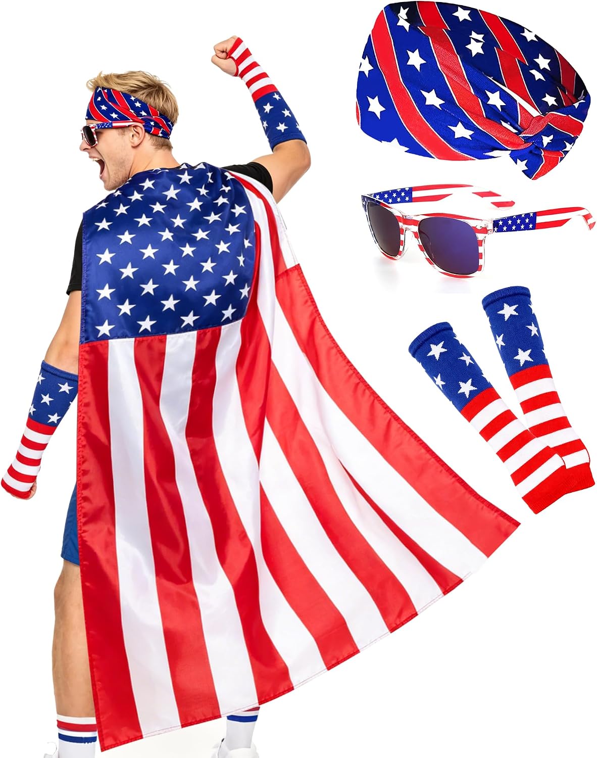 4Pcs American Flag Cape Costume, USA Patriotic Accessories U...