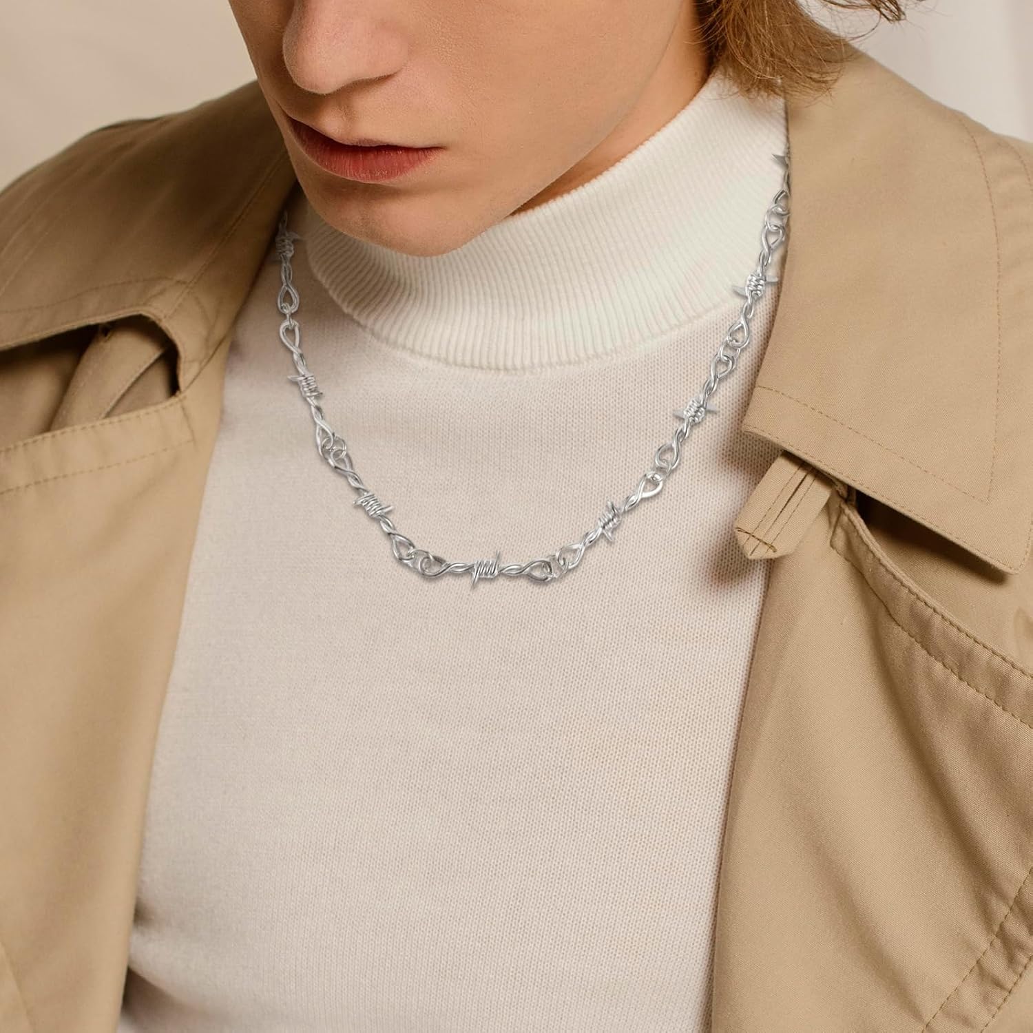 Yolev Barbed Wire Necklace and Bracelet Set Punk Thorns Barb... - Image 2