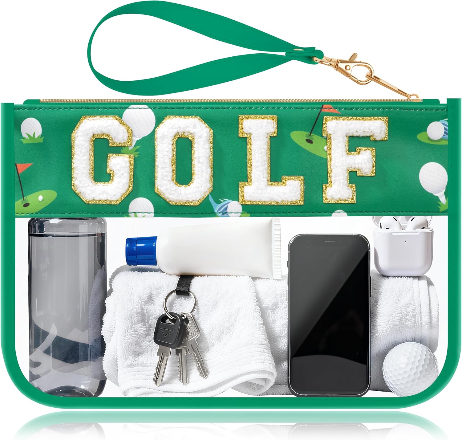 BuyCard Golf Gifts Makeup Bag with Chenille Letter Patch, Cl...
