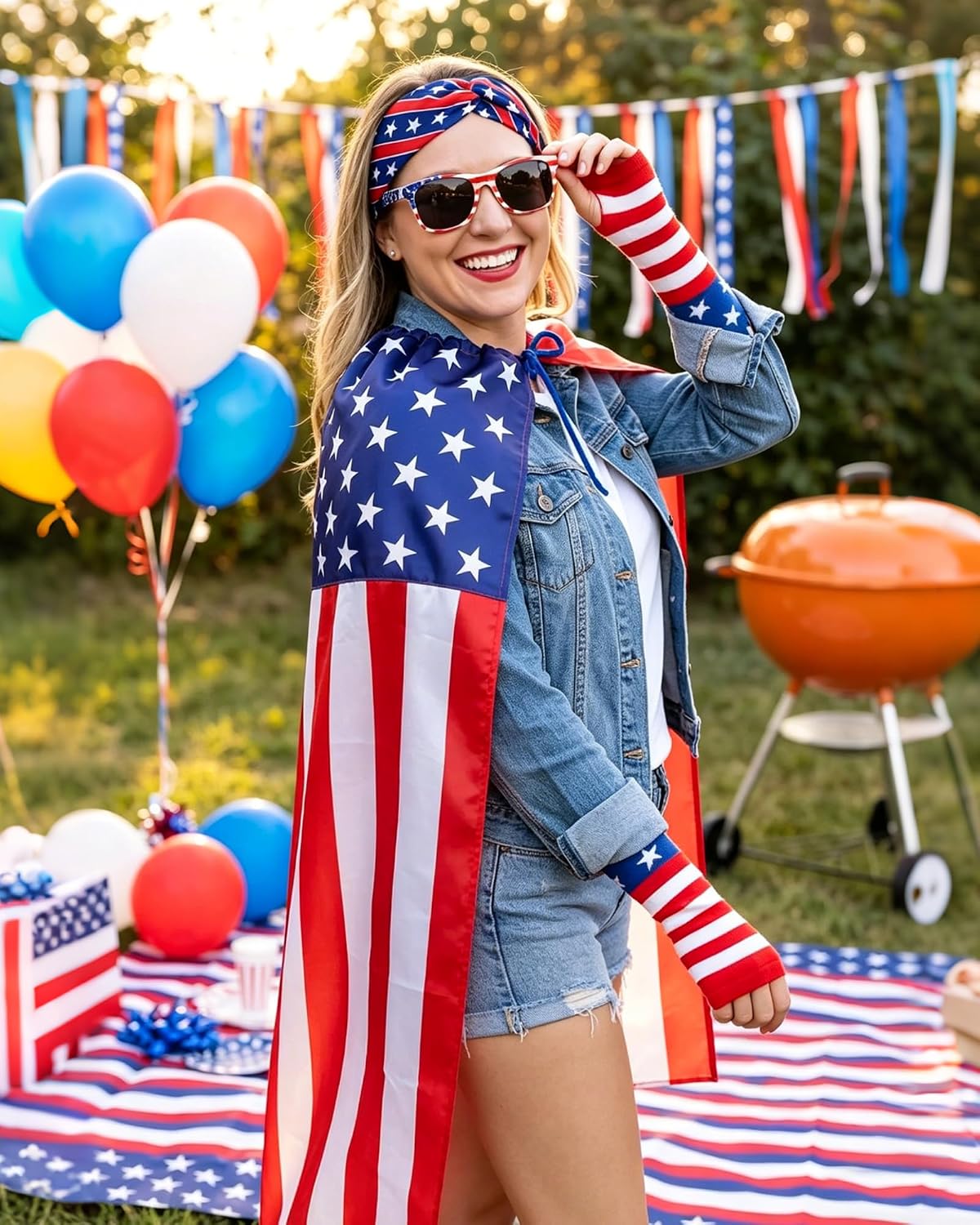 4Pcs American Flag Cape Costume, USA Patriotic Accessories U... - Image 5