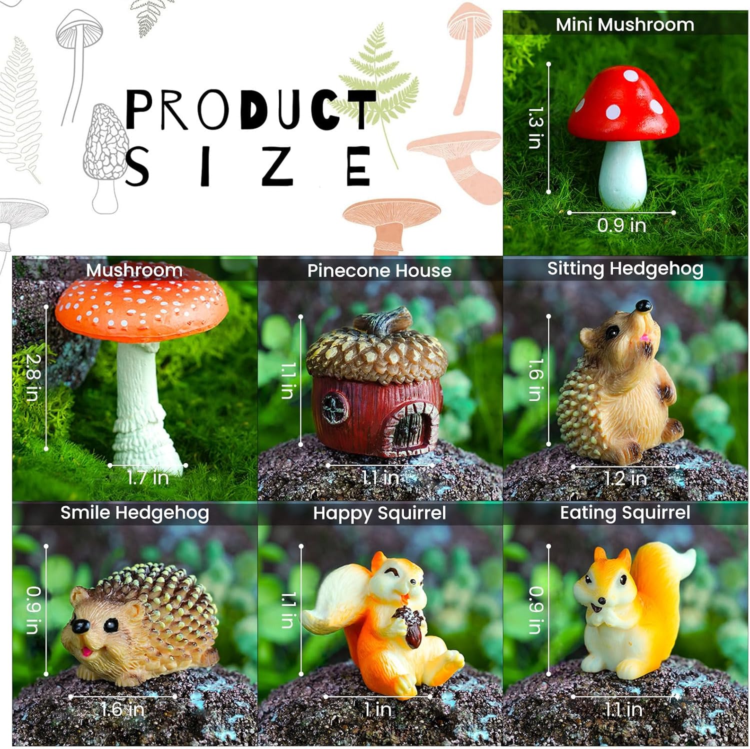 Fairy Garden Accessories, 7 Pieces Squirrel & Hedgehog Resin... - Image 5