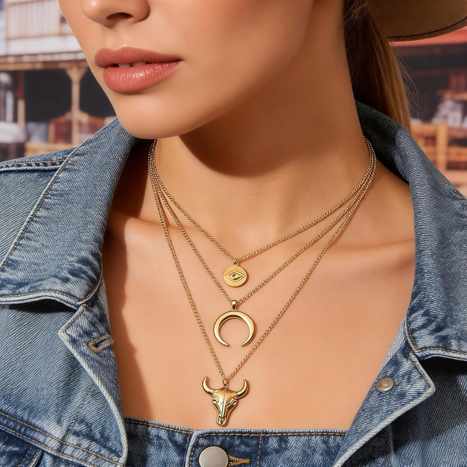 Women's Vintage Western Layered Necklaces Evil Eye Bull Head... - Image 6