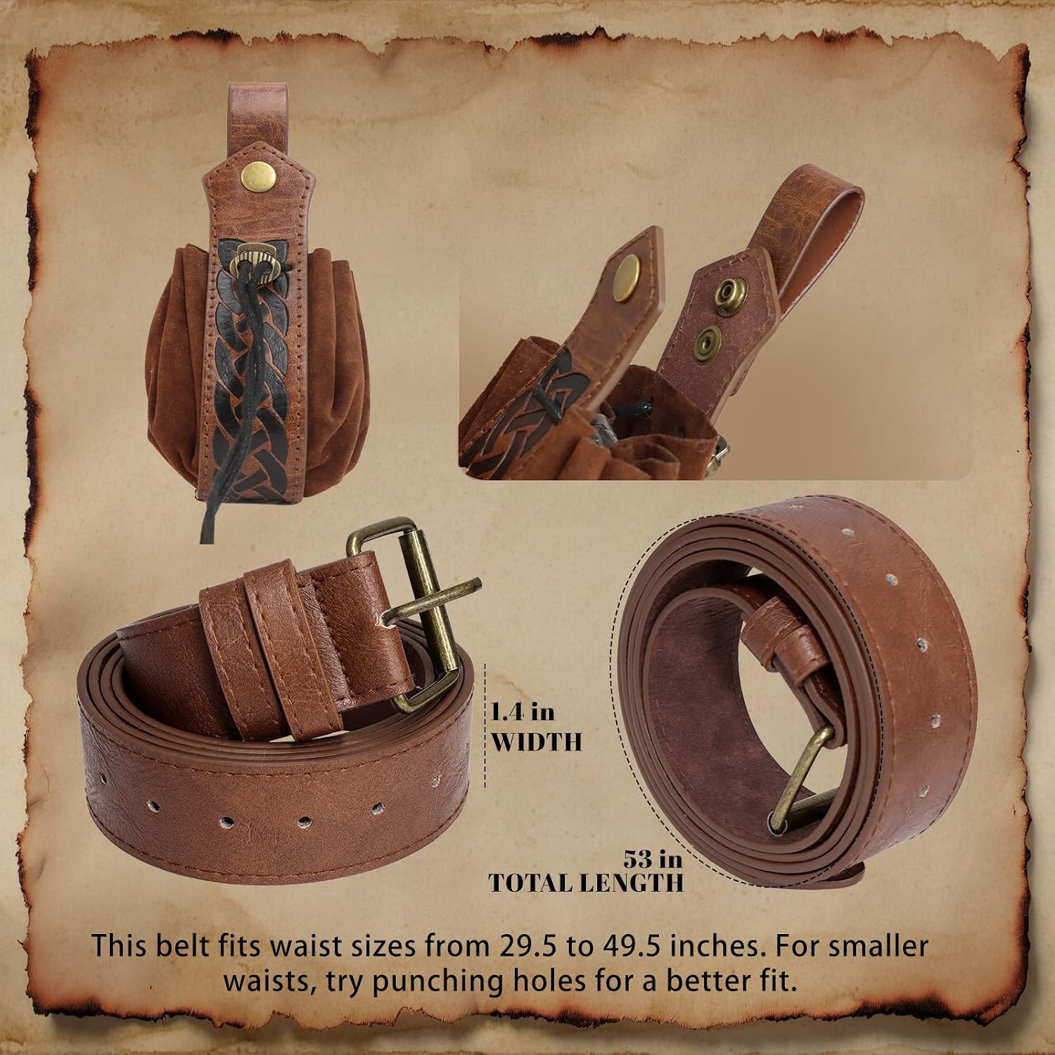 Renaissance Belt Pouch Medieval Viking Pirate Leather Bag Po... - Image 5