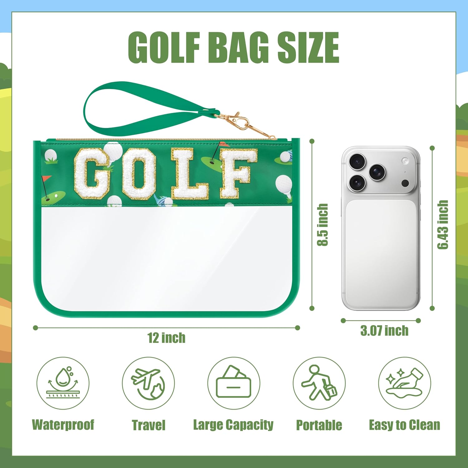 BuyCard Golf Gifts Makeup Bag with Chenille Letter Patch, Cl... - Image 2