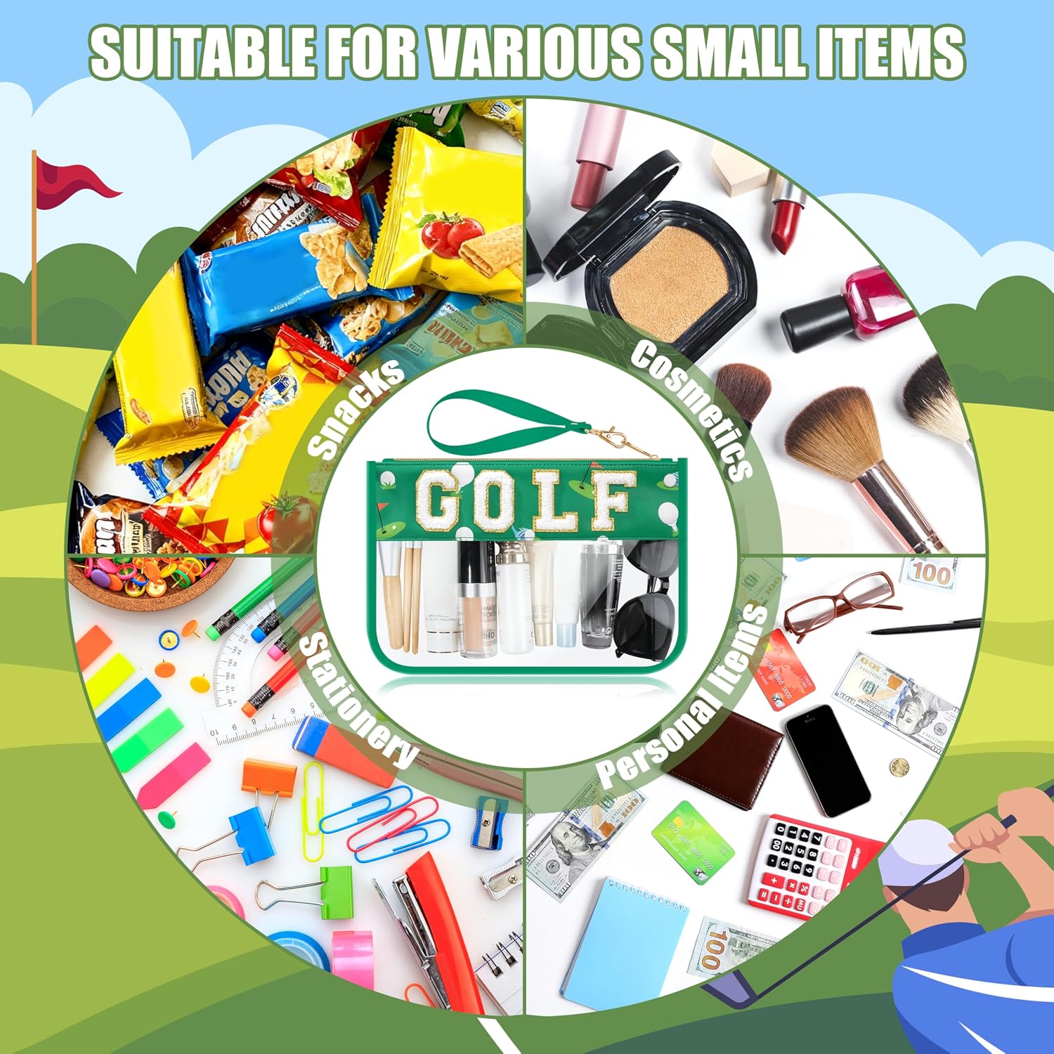 BuyCard Golf Gifts Makeup Bag with Chenille Letter Patch, Cl... - Image 4