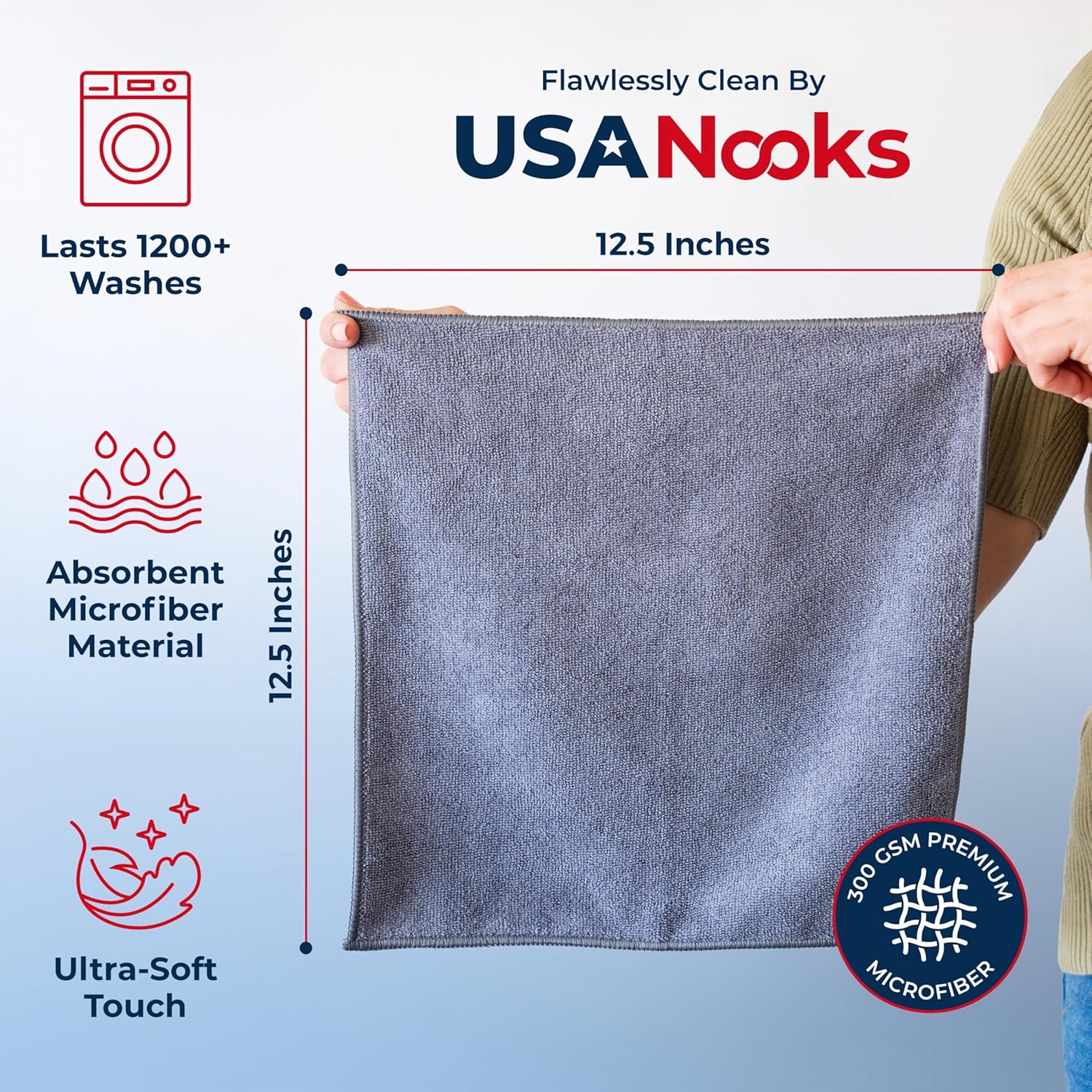 USANOOKS Microfiber Cleaning Cloth Grey - 12 Pcs (12.5"x12.5... - Image 2